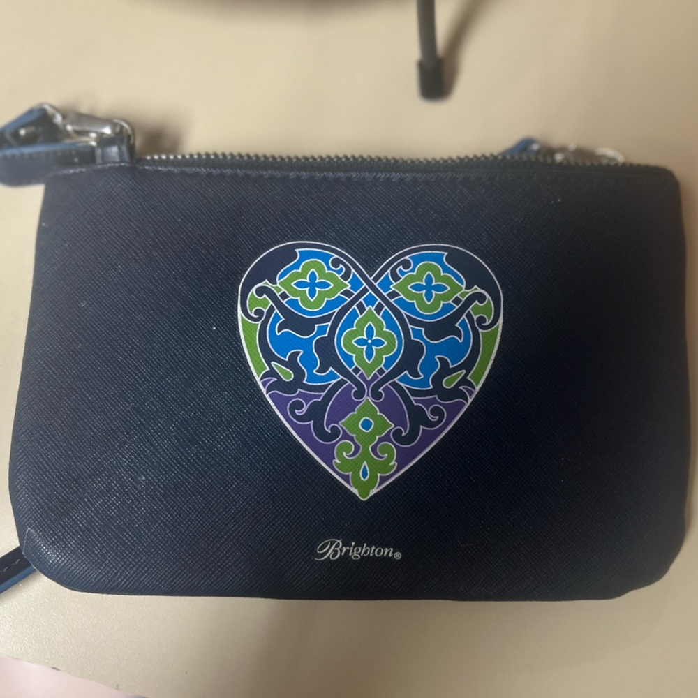 Brighton Navy Clutch with Colorful Heart Design